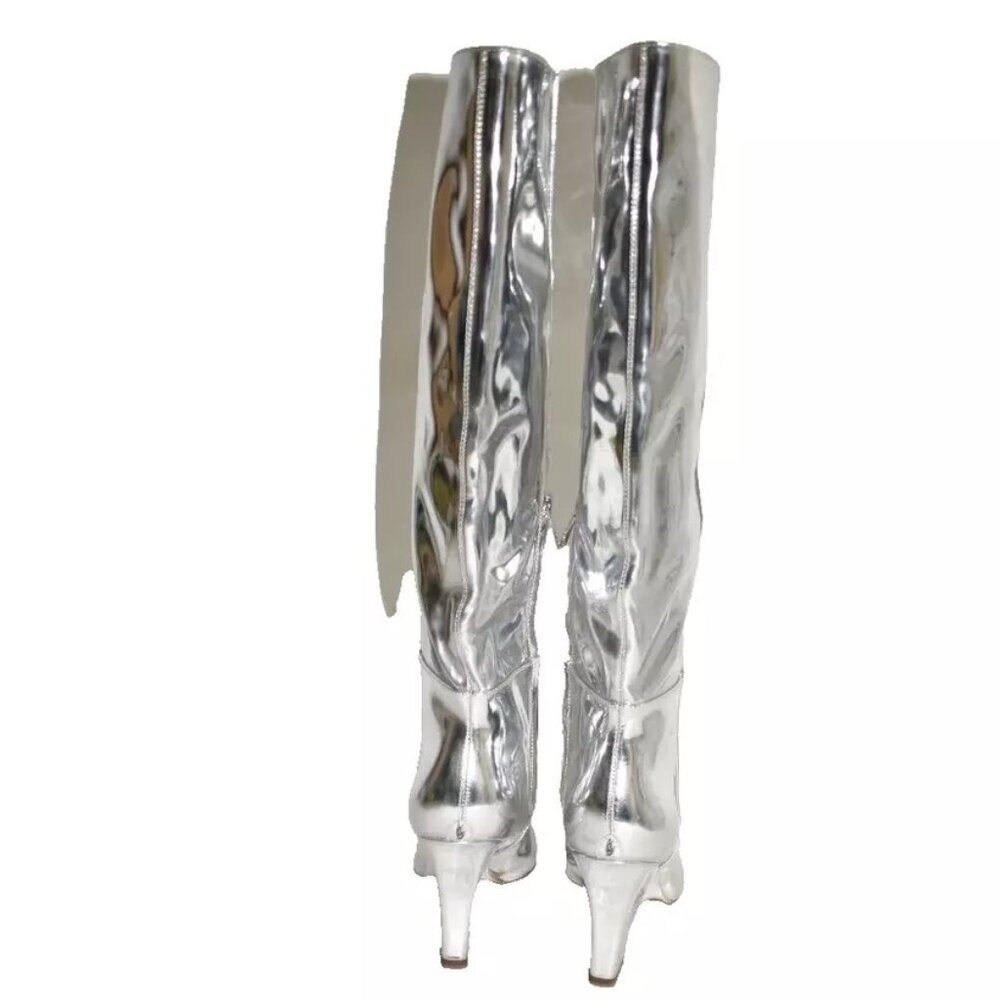 New! Sam Edelman Vance Knee High Boot Silver Suede Size 8.5 DD444 Pointy Toe - Picture 5 of 6